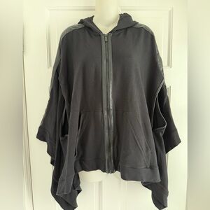 NWT, BEBE SPORT, Black Faux-Leather Trim, Full-Zip Hooded Travel Poncho - XS/S